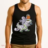 Skeleton Riding T-Rex Halloween Tank Top thumb 3