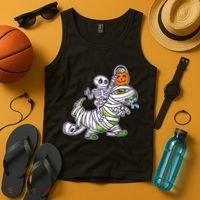 Skeleton Riding T-Rex Halloween Tank Top thumb 4