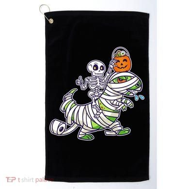 Skeleton Riding T-Rex Halloween Golf Towel