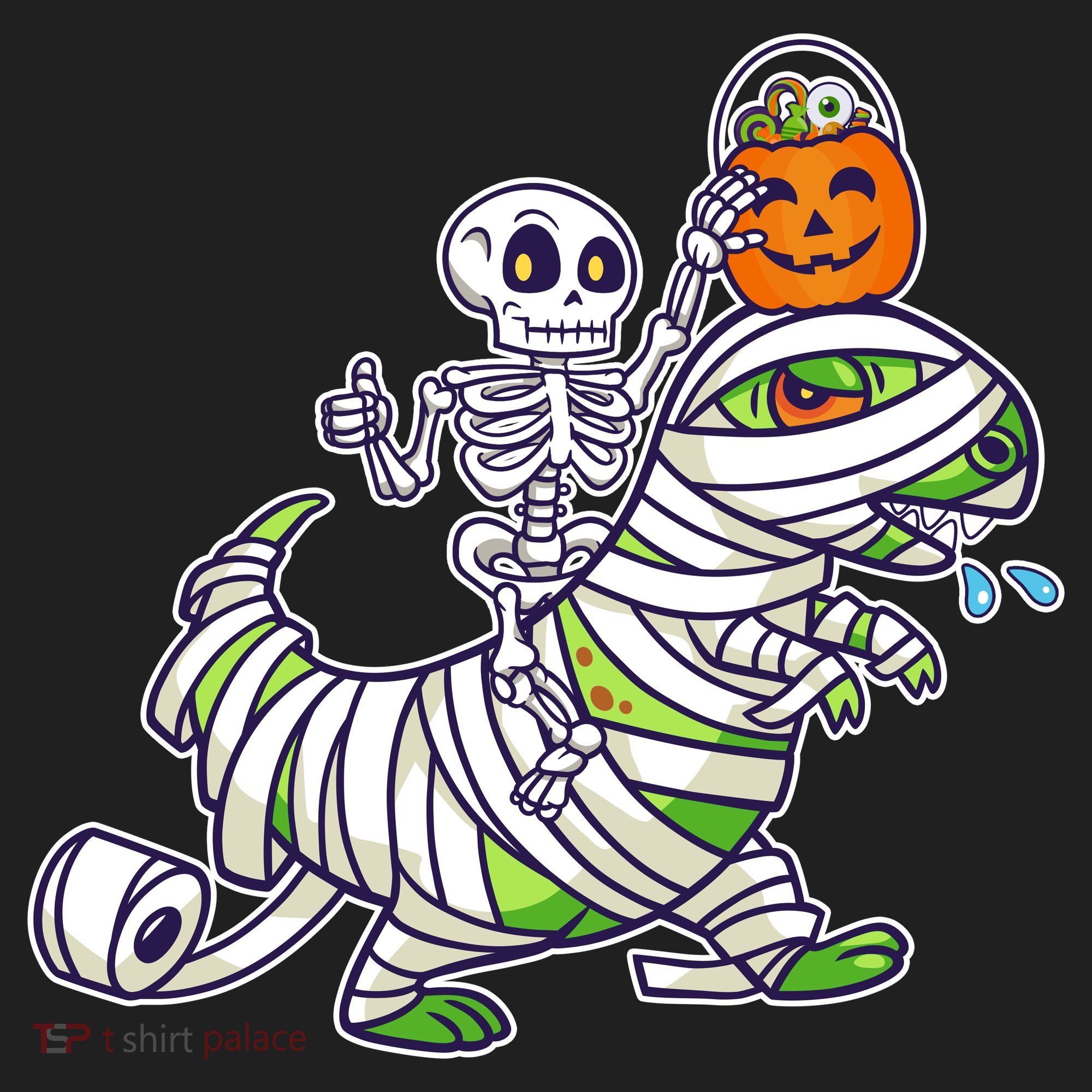 Skeleton Riding T-Rex Halloween Golf Towel