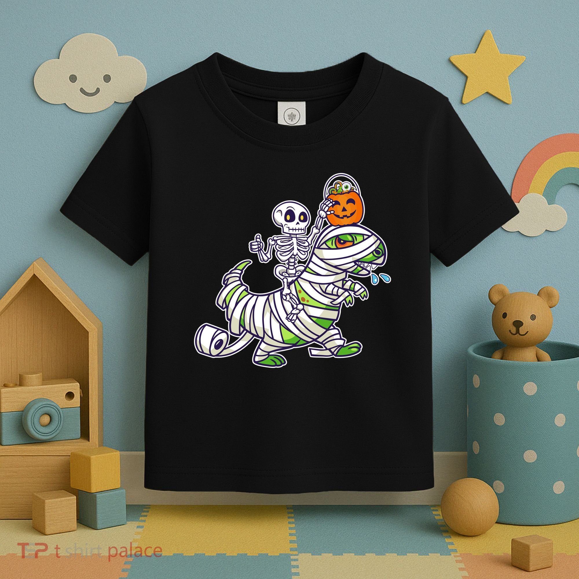 Skeleton Riding T-Rex Halloween Toddler T-Shirt