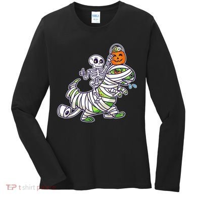 Skeleton Riding T-Rex Halloween Women's Long Sleeve Shirt