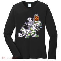 Skeleton Riding T-Rex Halloween Women's Long Sleeve Shirt thumb 0