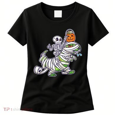 Skeleton Riding T-Rex Halloween Women's T-Shirt