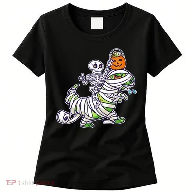 Skeleton Riding T-Rex Halloween Women's T-Shirt