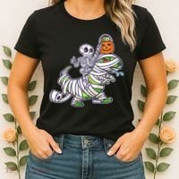 Skeleton Riding T-Rex Halloween Women's T-Shirt thumb 2