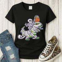 Skeleton Riding T-Rex Halloween Women's T-Shirt thumb 3