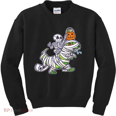 Skeleton Riding T-Rex Halloween Kids Sweatshirt