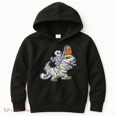 Skeleton Riding T-Rex Halloween Kids Hoodie