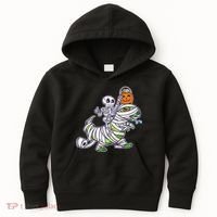 Skeleton Riding T-Rex Halloween Kids Hoodie thumb 0