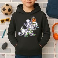 Skeleton Riding T-Rex Halloween Kids Hoodie thumb 2