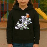 Skeleton Riding T-Rex Halloween Kids Hoodie thumb 3