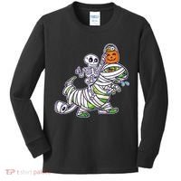 Skeleton Riding T-Rex Halloween Kids Long Sleeve Shirt thumb 0