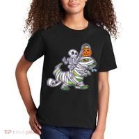 Skeleton Riding T-Rex Halloween Kids T-Shirt thumb 2