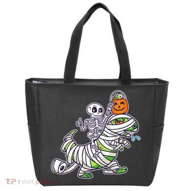 Skeleton Riding T-Rex Halloween Tote Bag