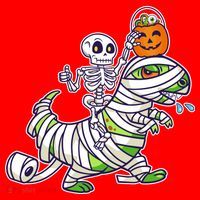Skeleton Riding T-Rex Halloween Santa Hat thumb 1