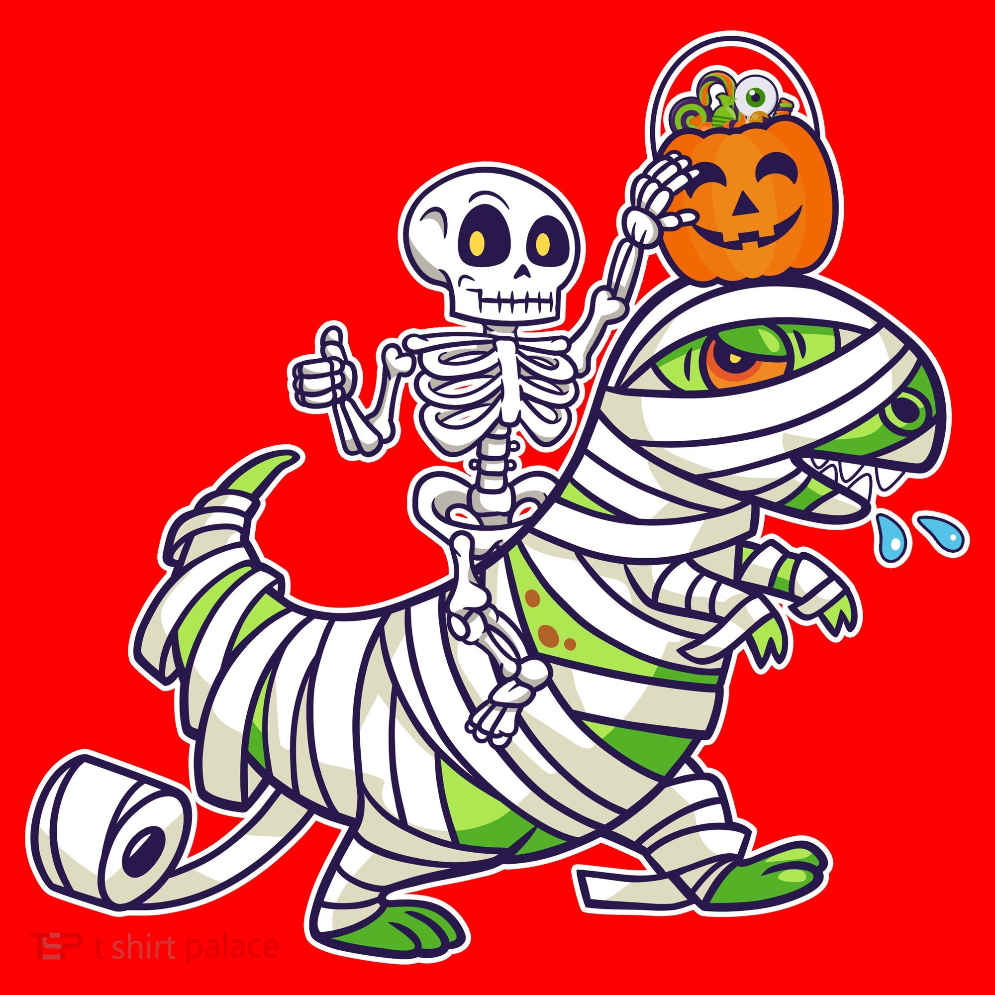 Skeleton Riding T-Rex Halloween Santa Hat