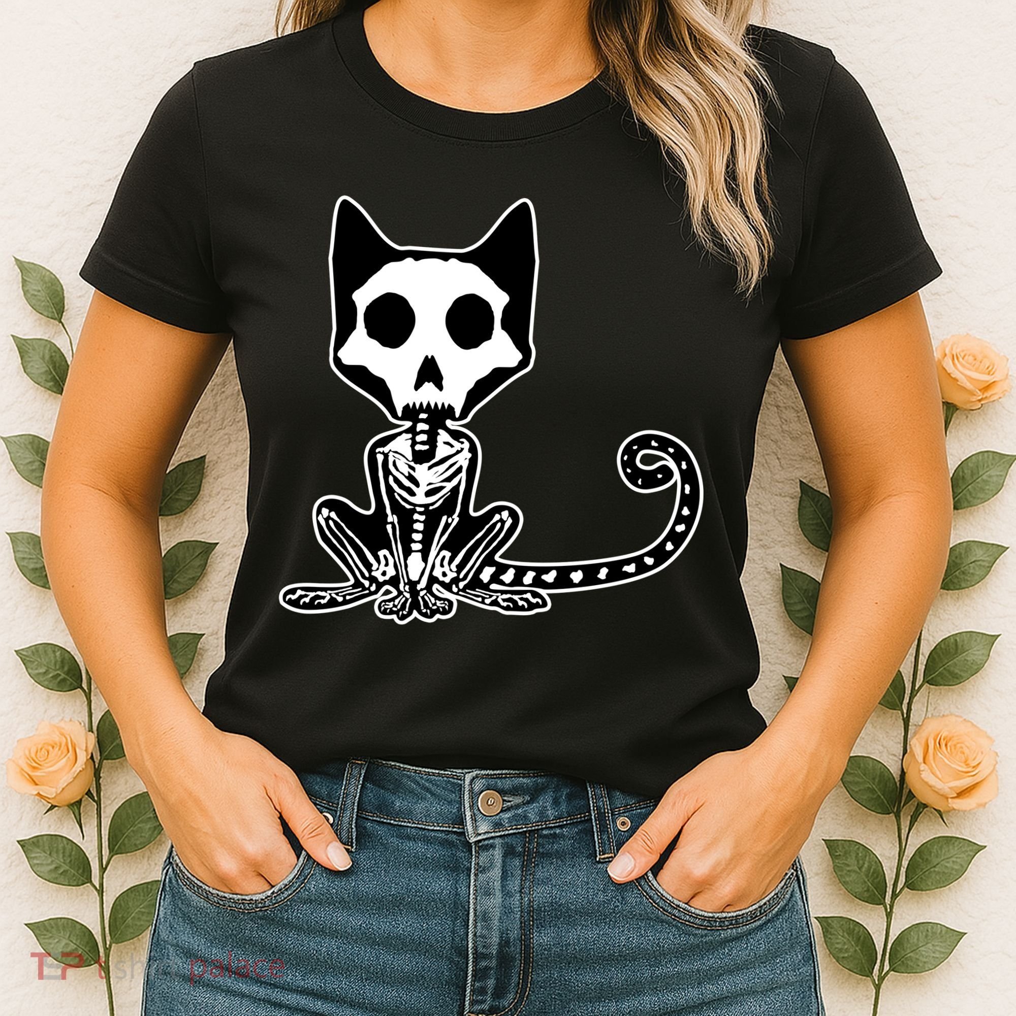 Skeleton X-Ray Cat Day Of The Dead Women's T-Shirt