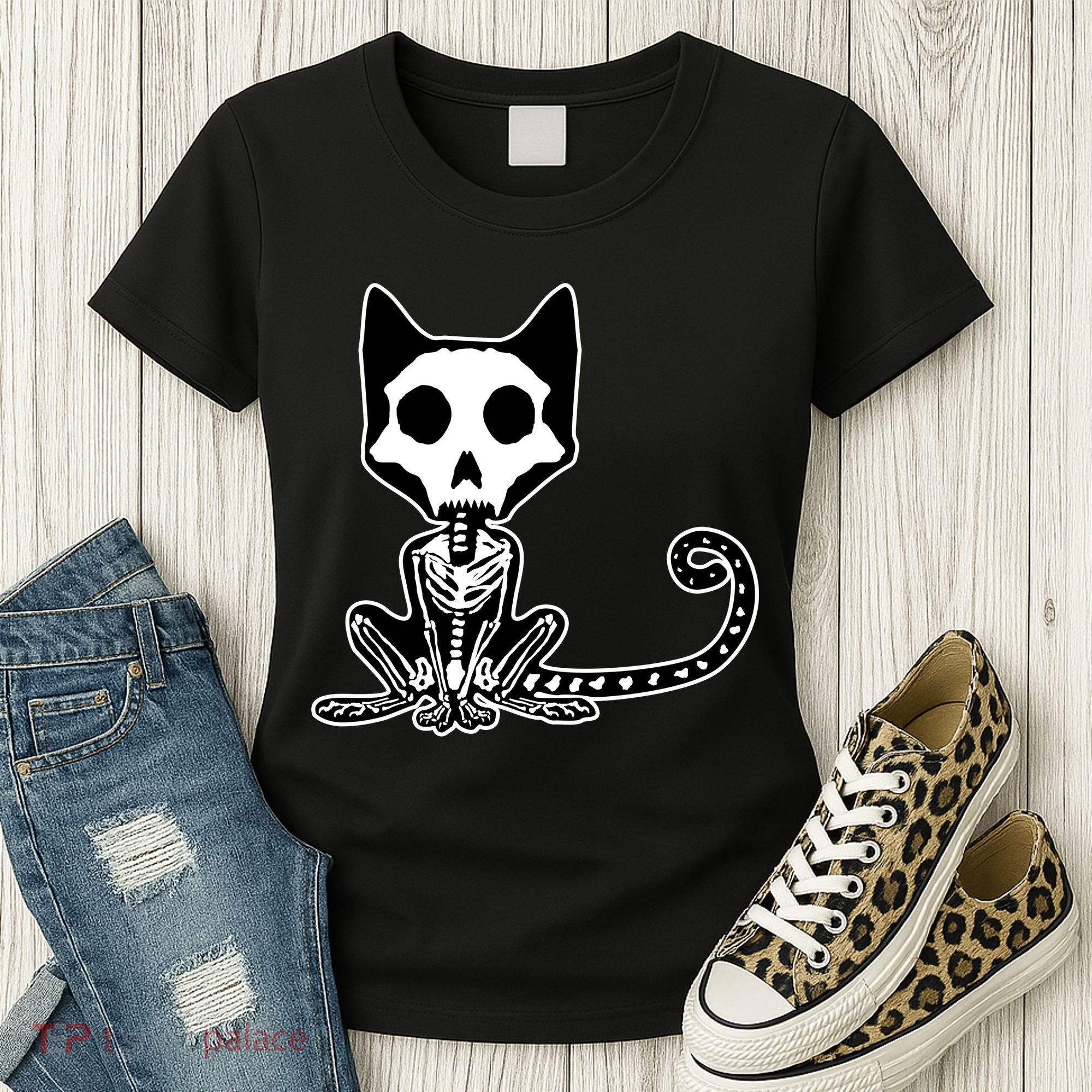 Skeleton X-Ray Cat Day Of The Dead Women's T-Shirt