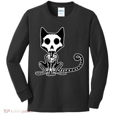 Skeleton X-Ray Cat Day Of The Dead Kids Long Sleeve Shirt