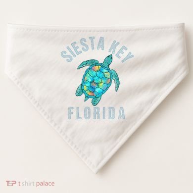 Siesta Key FL Beach Design Sea Turtle Illustration Gift USA-Made Doggie Bandana