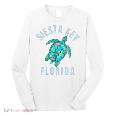 Siesta Key FL Beach Design Sea Turtle Illustration Gift Long Sleeve Shirt