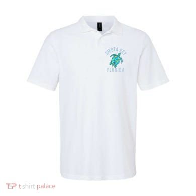 Siesta Key FL Beach Design Sea Turtle Illustration Gift Polo