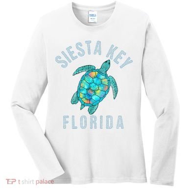 Siesta Key FL Beach Design Sea Turtle Illustration Gift Women's Long Sleeve Shirt