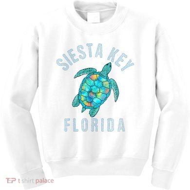 Siesta Key FL Beach Design Sea Turtle Illustration Gift Kids Sweatshirt