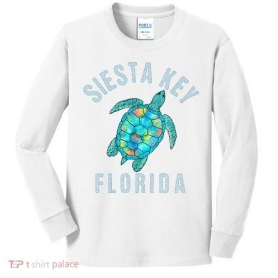 Siesta Key FL Beach Design Sea Turtle Illustration Gift Kids Long Sleeve Shirt