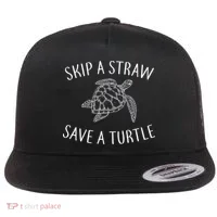 Skip A Straw Save A Turtle Flat Bill Trucker Hat thumb 0