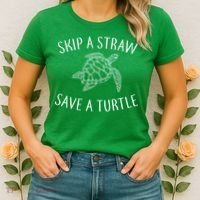 Skip A Straw Save A Turtle Women's T-Shirt thumb 2