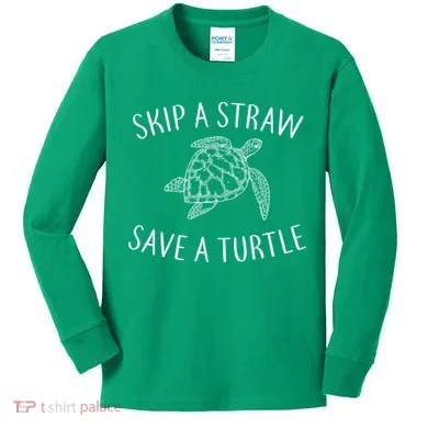 Skip A Straw Save A Turtle Kids Long Sleeve Shirt
