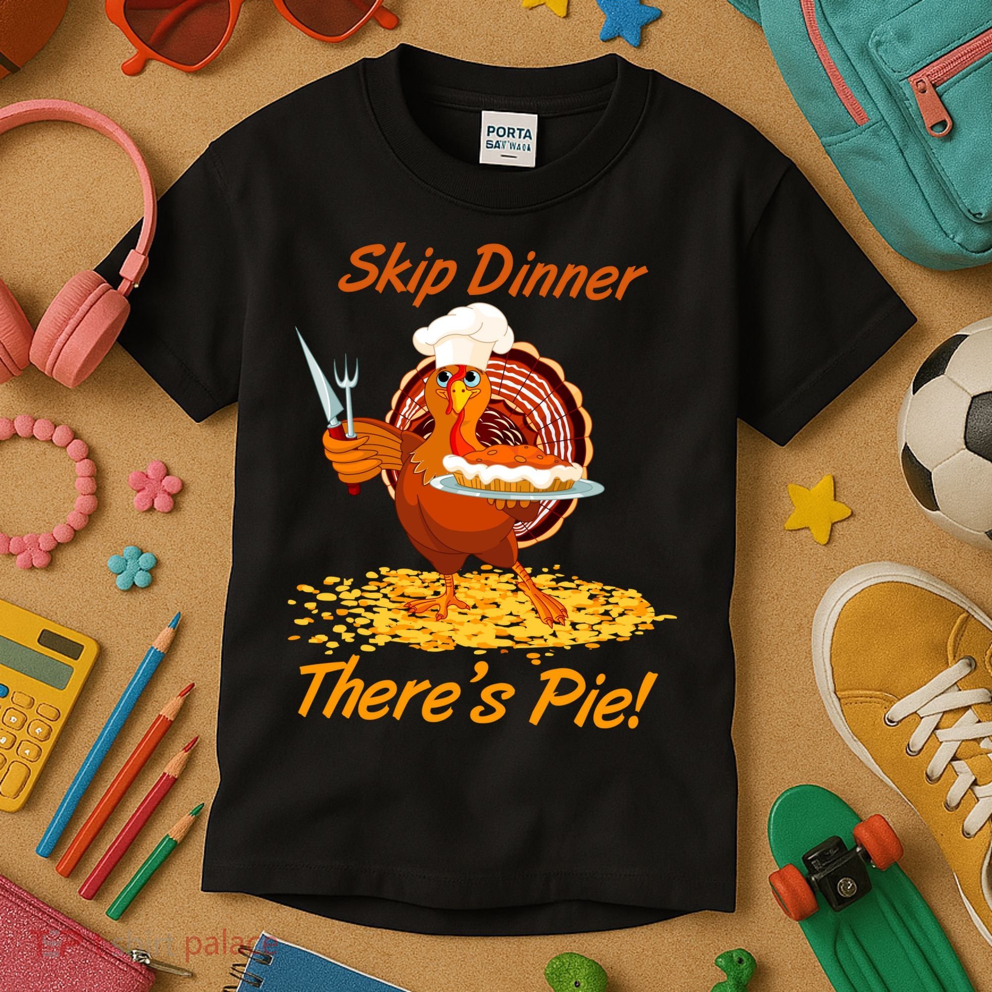 Skip Dinner There's Pie Turkey Thanksgiving Kids T-Shirt