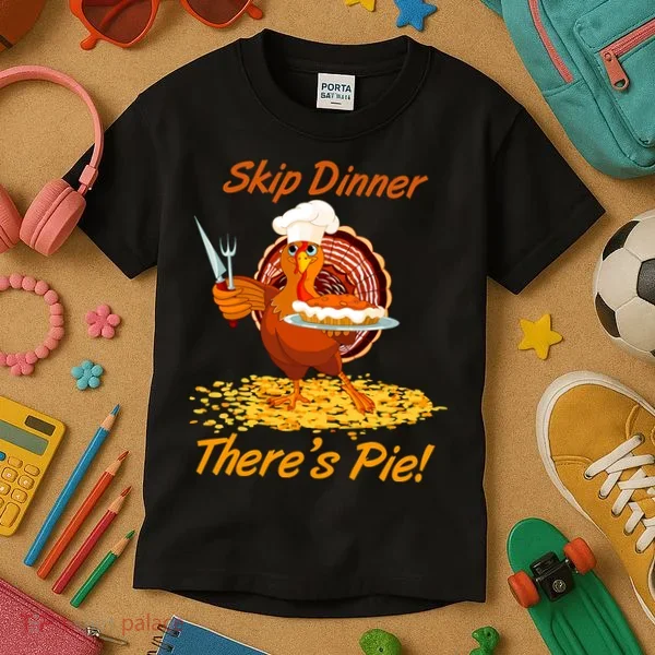 Skip Dinner There's Pie Turkey Thanksgiving Kids T-Shirt