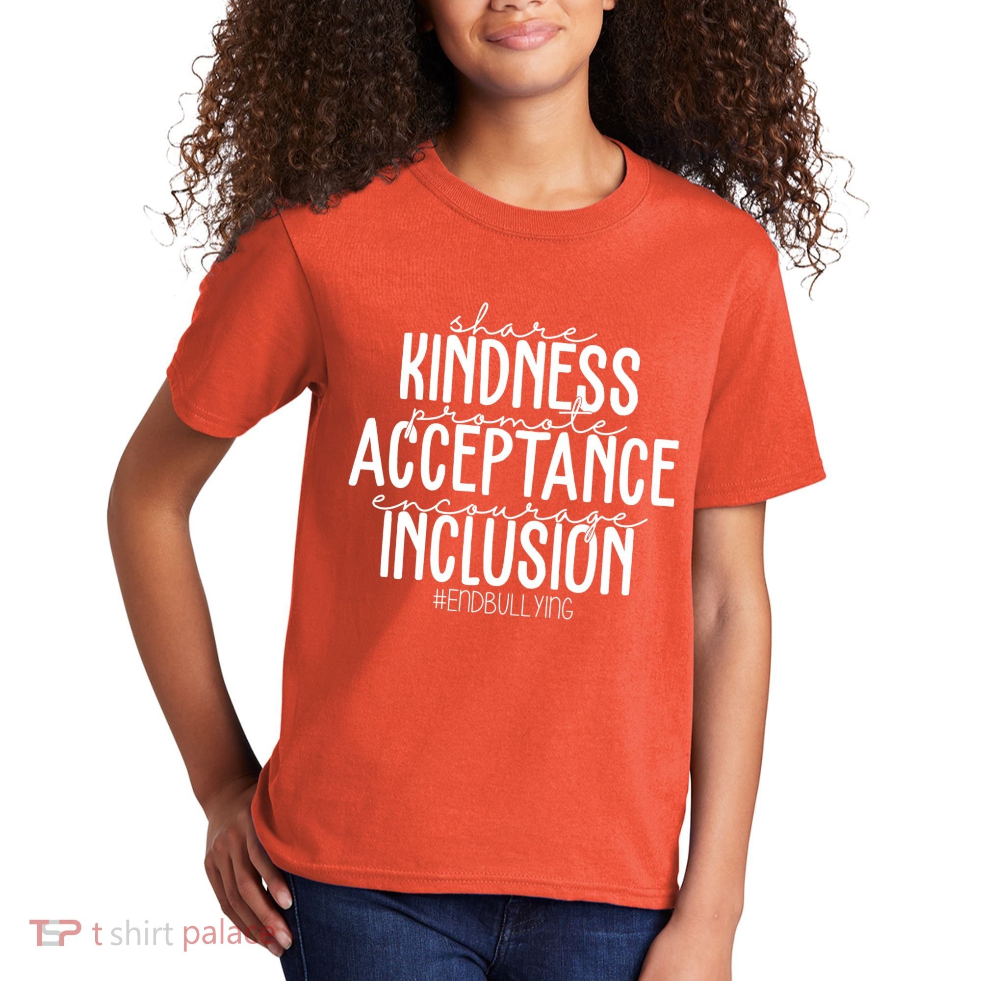 Share Kindness Promote Acceptance Encourage Inclusion End Bullying Kids T-Shirt