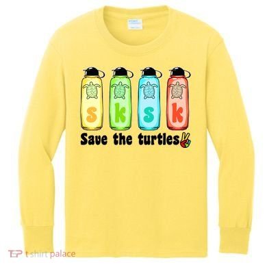 SKSKSK Save The Turtles Peace Kids Long Sleeve Shirt