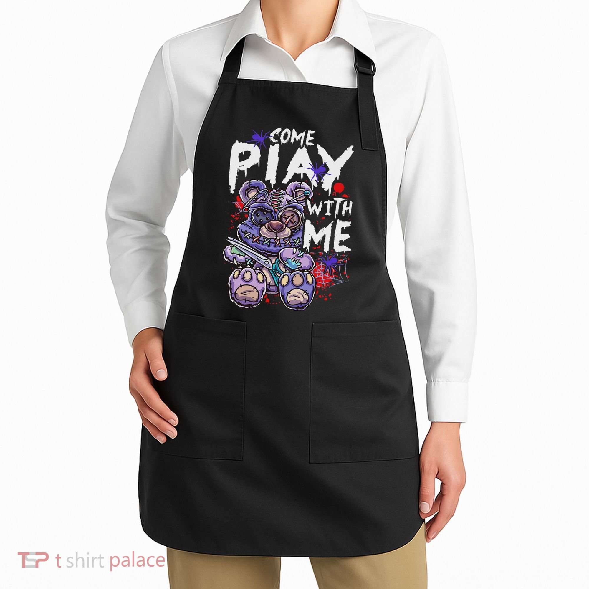 Scary Killer Teddy Bear Pastel Goth Style Creepy Kawaii Apron