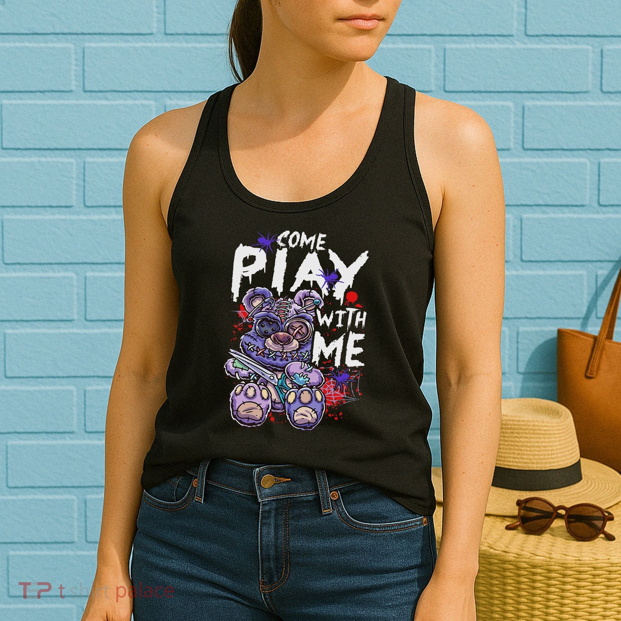 Scary Killer Teddy Bear Pastel Goth Style Creepy Kawaii Women's Tank Top