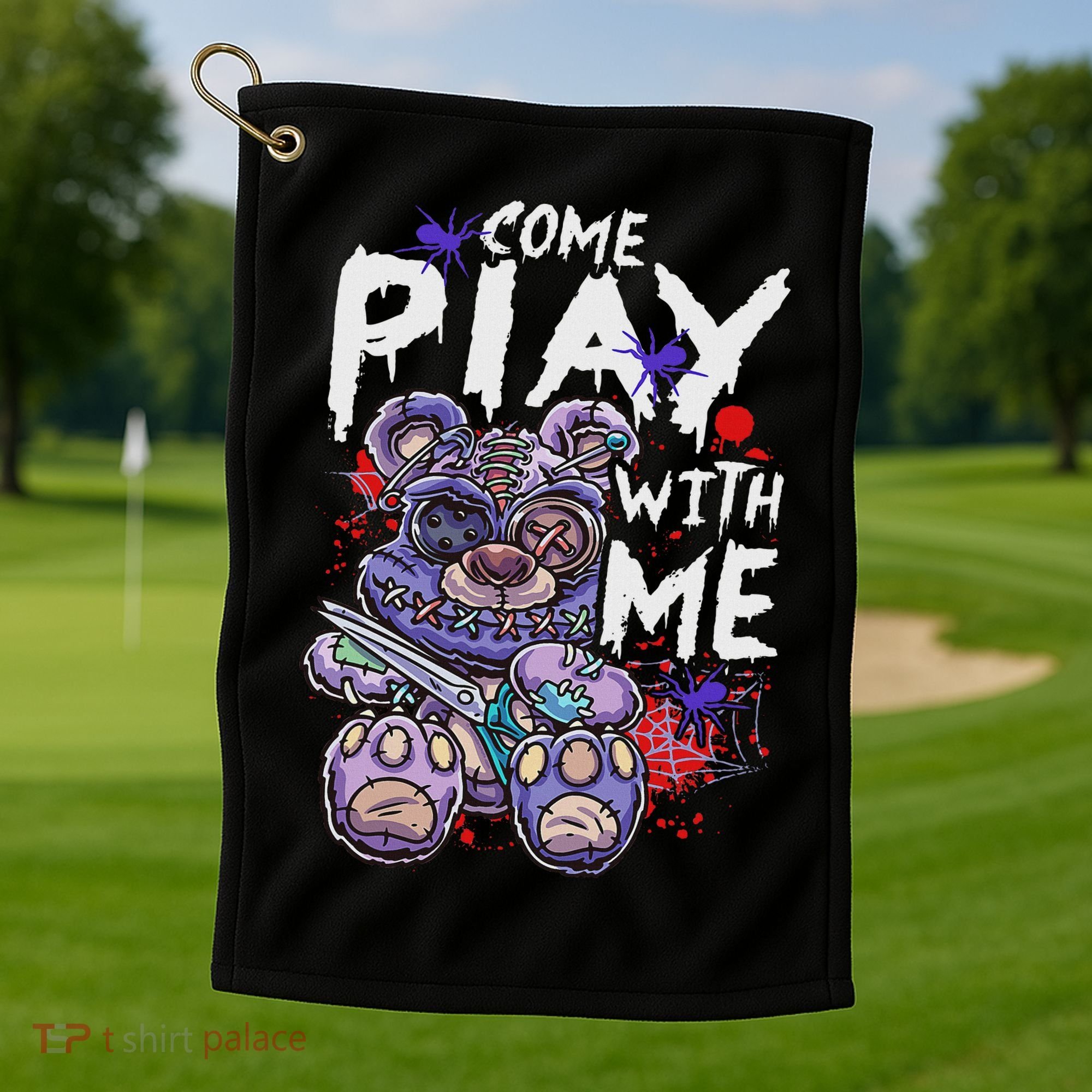 Scary Killer Teddy Bear Pastel Goth Style Creepy Kawaii Golf Towel