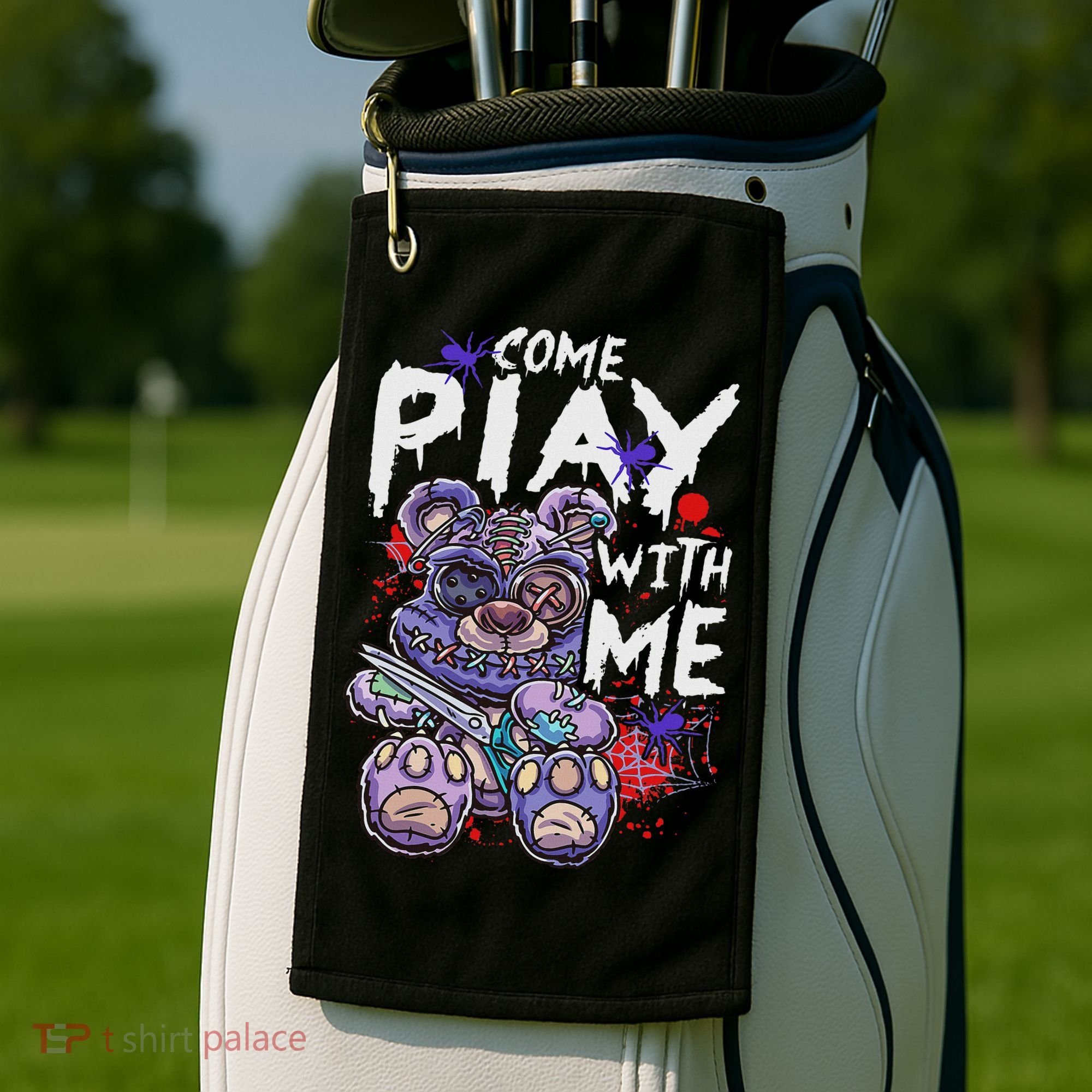 Scary Killer Teddy Bear Pastel Goth Style Creepy Kawaii Golf Towel