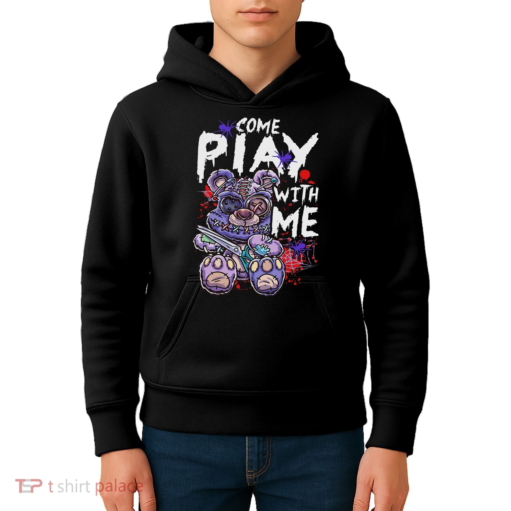 Scary Killer Teddy Bear Pastel Goth Style Creepy Kawaii Kids Hoodie