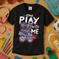 Scary Killer Teddy Bear Pastel Goth Style Creepy Kawaii Kids T-Shirt thumb 3