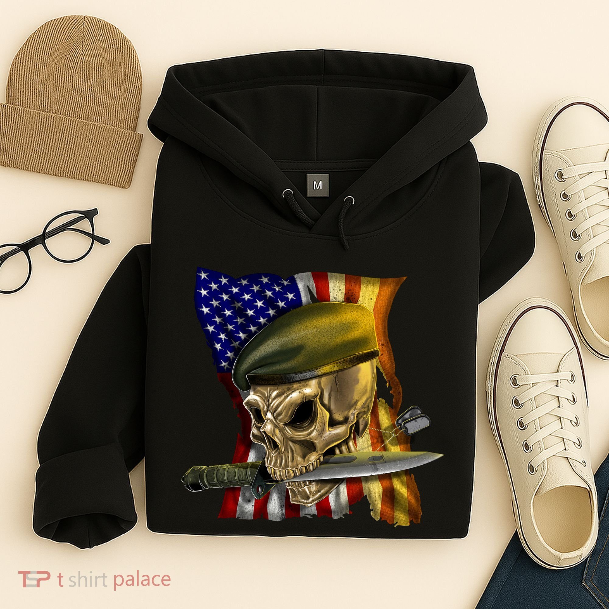 Skull Beret Military Hoodie