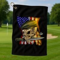 Skull Beret Military Golf Towel thumb 1
