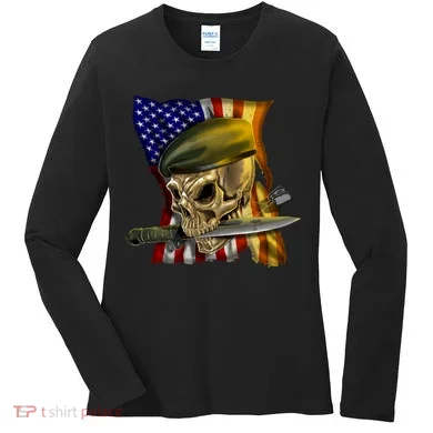 Skull Beret Military Women's Long Sleeve Shirt