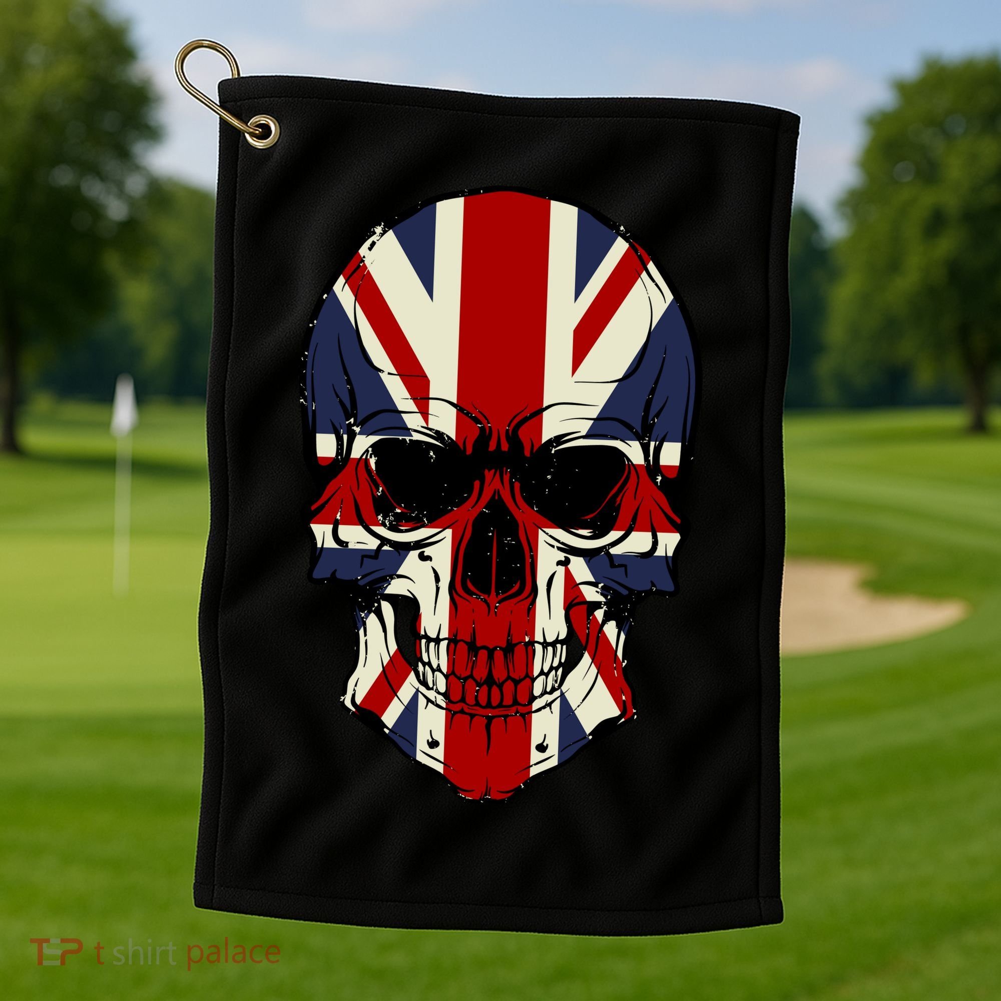 Skull Face British Flag Golf Towel