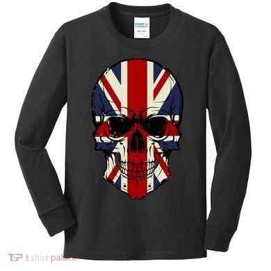 Skull Face British Flag Kids Long Sleeve Shirt