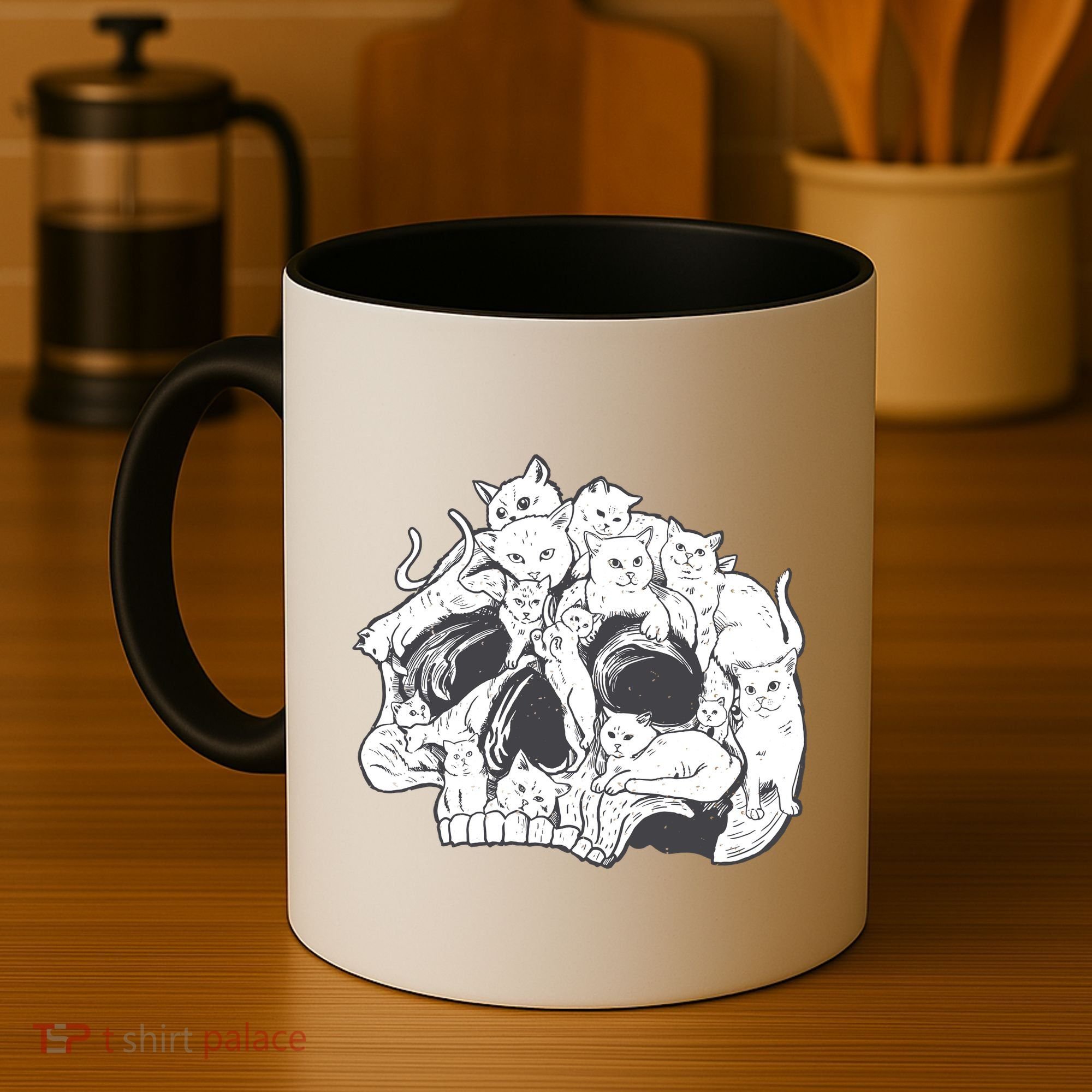 Skull Head With Cats Coffee Mug