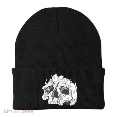 Skull Head With Cats Beanie